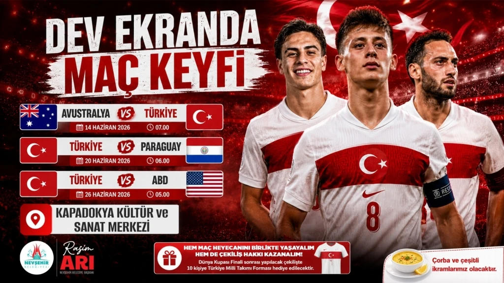 Nevşehir'de Milli Ma&ccedil; Heyecanı Dev Ekranda