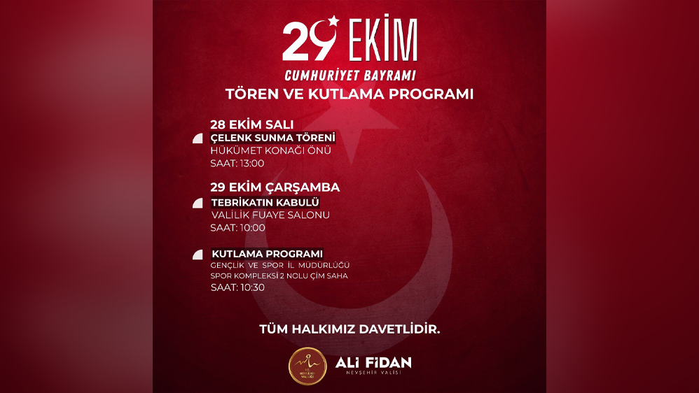 Nevşehir&rsquo;de 29 Ekim Cumhuriyet Bayramı Kutlama Programı