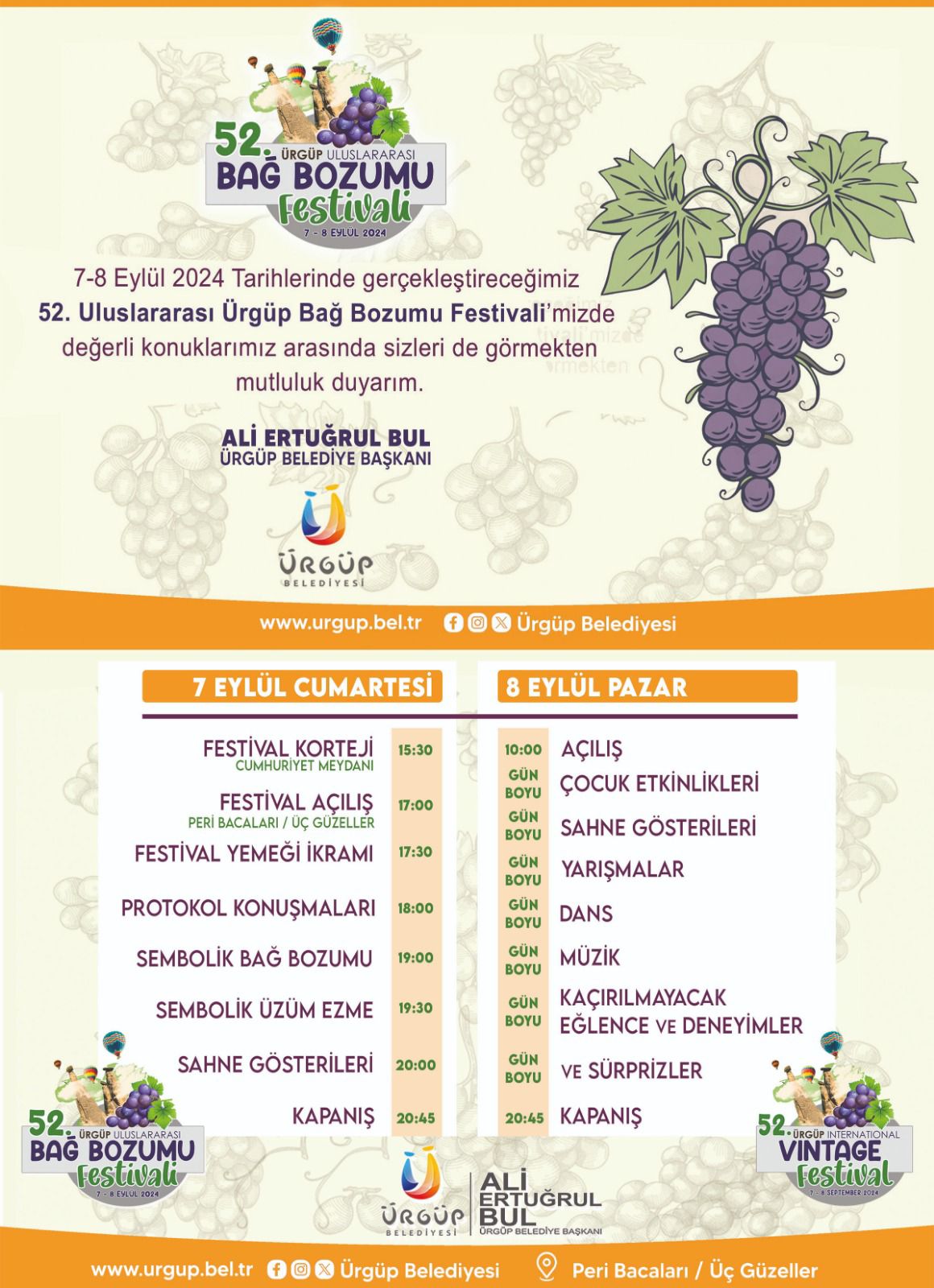 52. Uluslararası &Uuml;rg&uuml;p Bağ Bozumu Festivali 7-8 Eyl&uuml;l 2024'te Başlıyor!