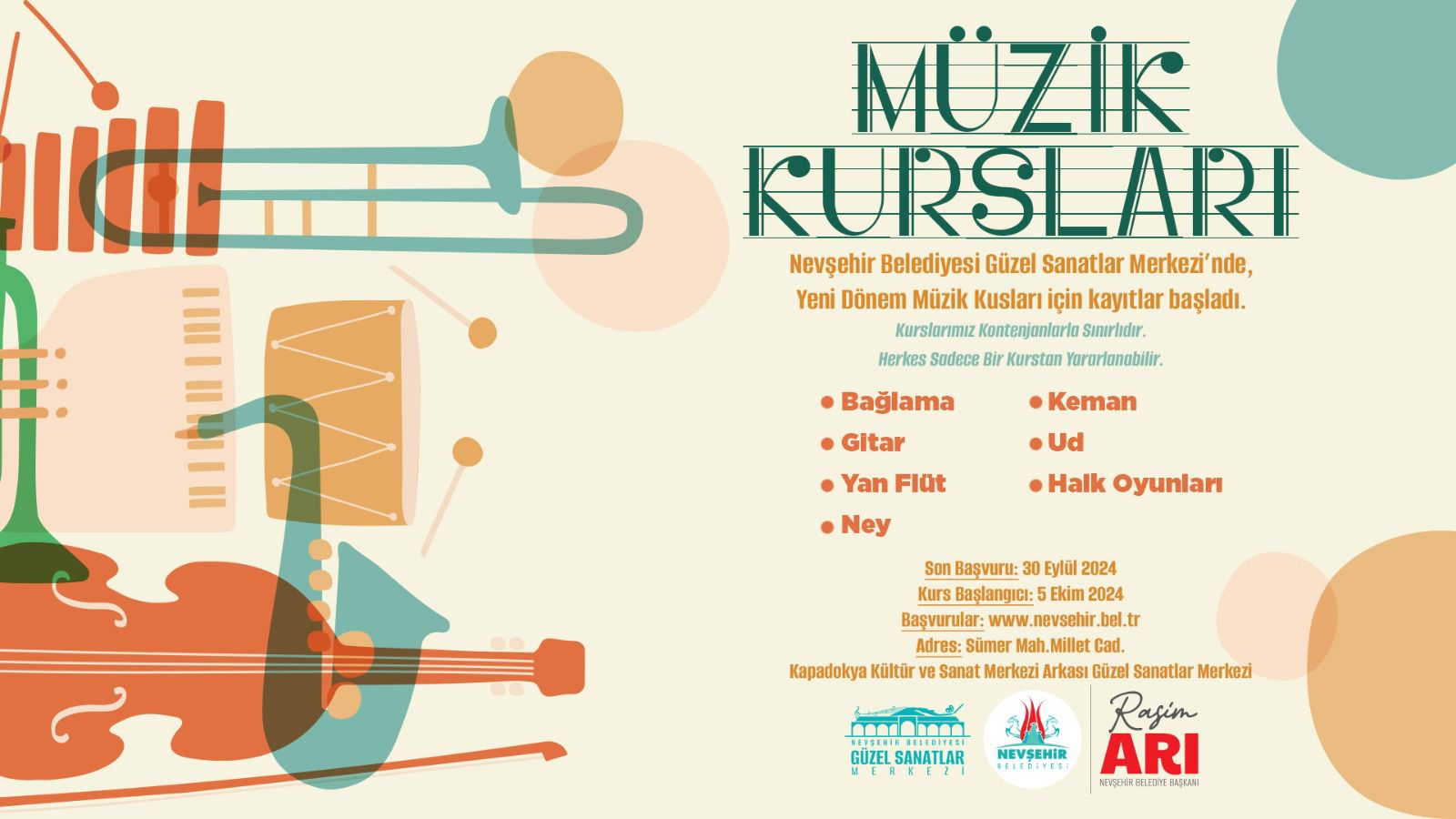 NEVŞEHİR BELEDİYESİ G&Uuml;ZEL SANATLAR MERKEZİ&rsquo;NDE M&Uuml;ZİK KURSLARI BAŞLIYOR