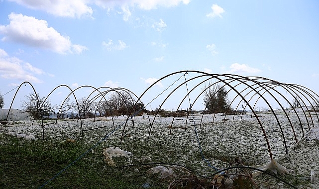 B&uuml;y&uuml;kşehir ekipleri dolu yağışında mağdur olan &ccedil;ift&ccedil;inin yanında