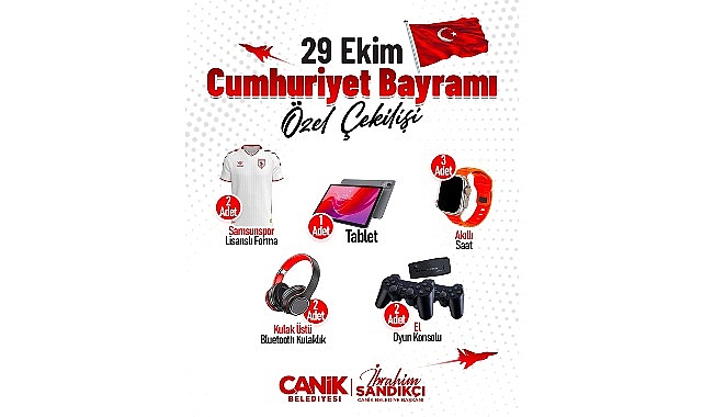 Canik Belediyesi'nin d&uuml;zenlediği 29 Ekim Cumhuriyet Bayramı &ouml;zel &ccedil;ekilişiyle vatandaşlar hediyelerle buluşuyor.