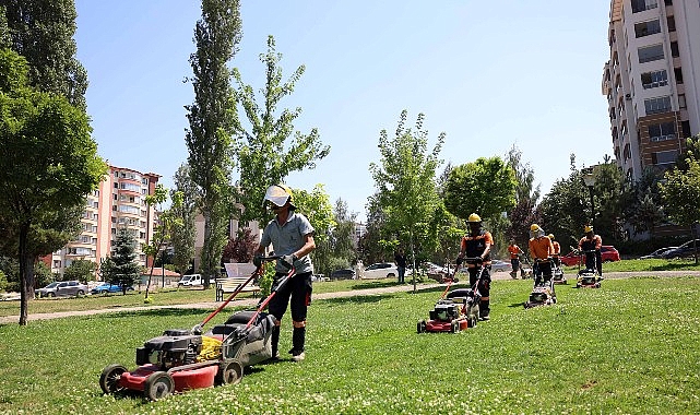 &Ccedil;ankaya parklarında &ccedil;imler bi&ccedil;me ve ot temizleme mesaisi