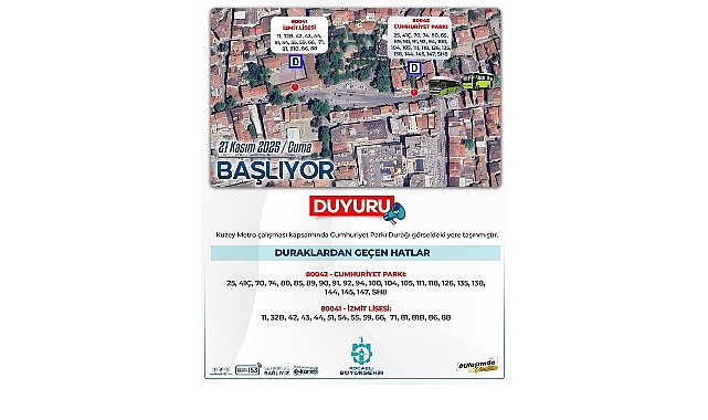 Cumhuriyet Parkı otob&uuml;s durağının yeri değiştirildi
