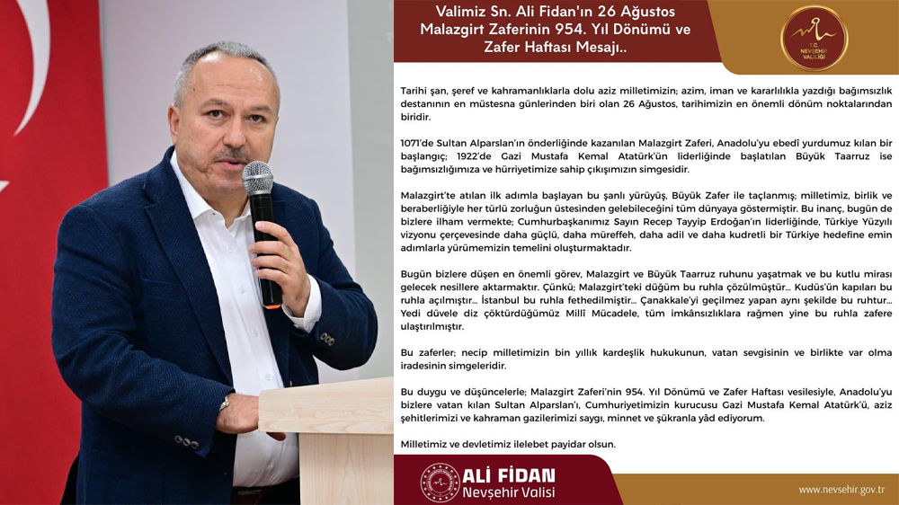 Vali Fidan'dan Malazgirt Zaferi Mesajı