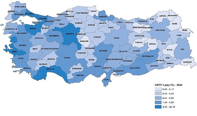 İl Bazında Gayrisafi Yurt İ&ccedil;i Hasıla, 2024