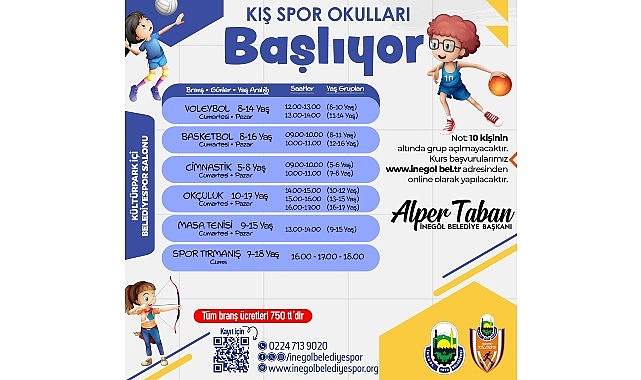İneg&ouml;l Belediyesi Kış Spor Okullarında Kayıtlar Devam Ediyor