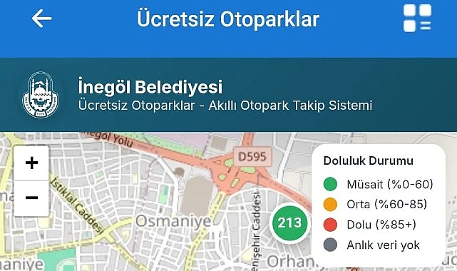 İneg&ouml;l&rsquo;de &Uuml;cretsiz Otoparkların Anlık Doluluk Oranı Artık Cebinizde