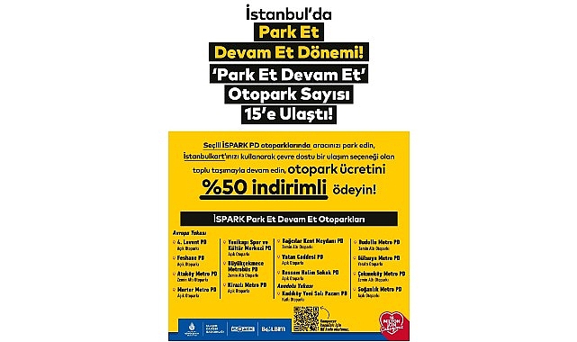 İstanbul&rsquo;da Park Et Devam Et Otopark Sayısı 15&rsquo;e Ulaştı