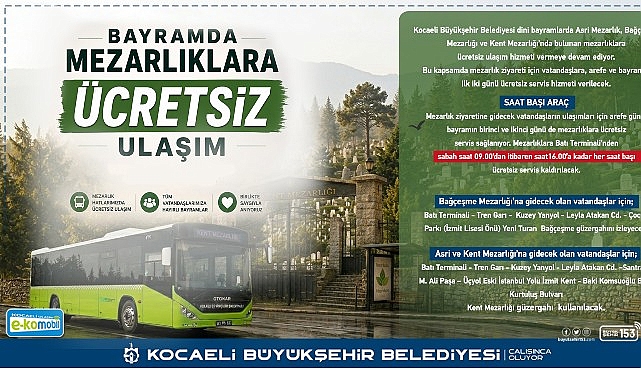 Kocaeli'de mezarlıklara ulaşım &uuml;cretsiz