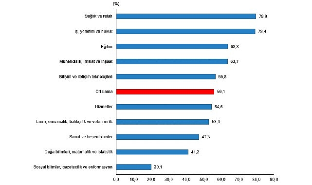 Lisans mezunlarında kayıtlı istihdam oranı 2024 yılında y&uuml;zde 75,0 olarak ger&ccedil;ekleşti