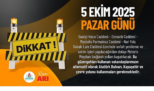 Meteris Meydanı ve Bağlı Caddeler 1 G&uuml;n Trafiğe Kapatılacak