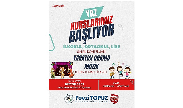 Milas Belediyesi Yaz Kursları İ&ccedil;in Kayıtlar Başlıyor