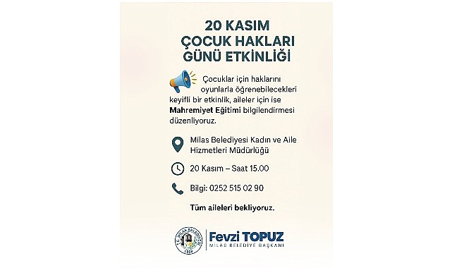 Milas Belediyesi&rsquo;nden &Ccedil;ocuk Hakları G&uuml;n&uuml;nde Anlamlı Etkinlik