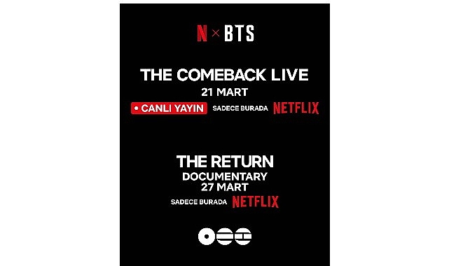 Netflix ve HYBE, D&uuml;nyaca &Uuml;nl&uuml; M&uuml;zik Grubu BTS&rsquo;in Geri D&ouml;n&uuml;ş Canlı Performansını ve Belgesel Filmini Duyurdu