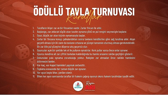 Nevşehir Belediyesi&rsquo;nden &Ouml;d&uuml;ll&uuml; Tavla Turnuvası