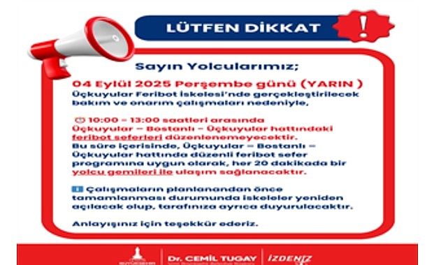 Perşembe g&uuml;n&uuml; feribot seferlerine &uuml;&ccedil; saatlik ara