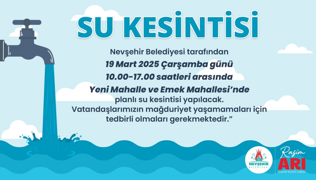 Yeni Mahalle ve Emek Mahallesi'nde Planlı Su Kesintisi