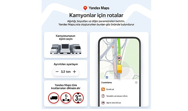 Yandex Maps, Kamyonlara &Ouml;zel Navigasyon &Ouml;zelliğini T&uuml;rkiye'de Kullanıma Sundu