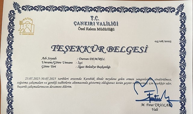 Yeşil Vatanın Bek&ccedil;ilerine Teşekk&uuml;r Belgeleri Takdim Edildi